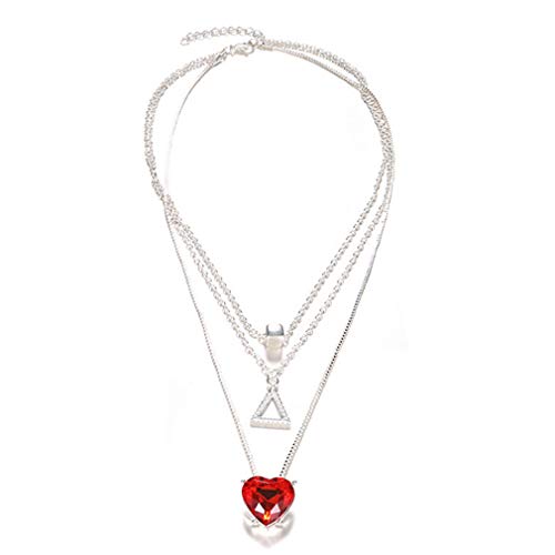 Preisvergleich Produktbild Beipey Halskette in Herzform, Rubin-Anhänger, dreieckig, mehrschichtige Eichel