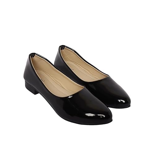 Tara Enterprises Elegant Women's Glossy Pointed Toe Flats with Low Heel – Versatile Patent Leather Ballet Pumps-image-2