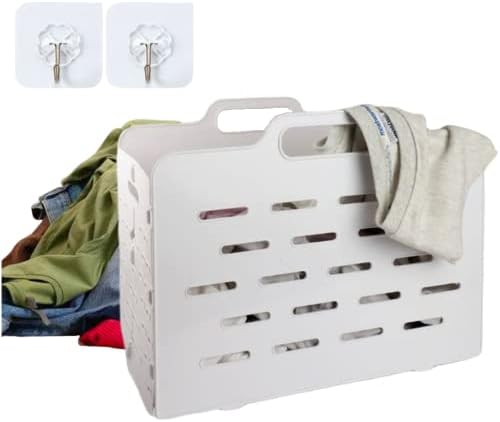 Large Collapsible Plastic Laundry Baskets with Handles, Breathable Mesh Material, Foldable Plastic Laundry Hamper for Laundry Bathroom Bedroom Dormitory Storage Organizer (White)