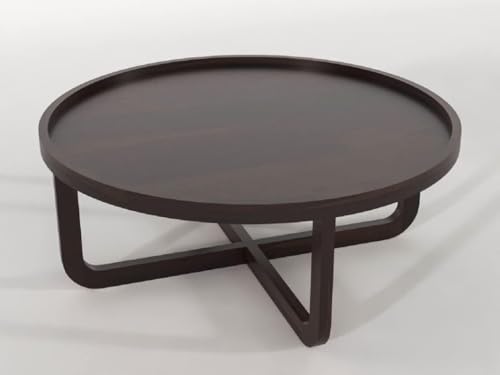 Image of Solid Wood Round Wheel Coffee Table, Wooden Round Center Table for Home & Office, Long Space Center Table, 34x34x14.5 Inch, (Walnut Finish)