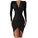 Blingko Party damen kleider elegant Sexy Festliches Ballkleid Einfarbig Glitzerkleid Langärmelig Glitzer Kleid Cocktail Mode Spitzenkleid Tüllkleid Midikleider, X1*schwarz, XL
