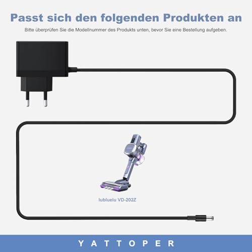 Yattoper 29.4V 400MA Netzteil Ladegerät Kompatibel mit Lubluelu 25000 Pa VD-202Z Akku Staubsauger,schwarz Ladegerät