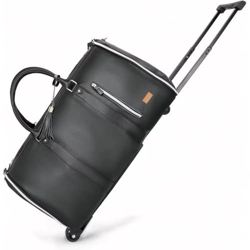 Image of FUOCO Convertible Garment Duffel Bag with Wheels | Large PU Leather Carry-On Trolley Bag for Men & Women | 2-in-1 Hanging Suit Travel Bag | Ideal for Business Trips & Weddings | 1-Year Warranty