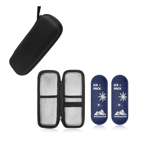 Estojo Térmico para Insulina com 2 Bolsas de Gelo Reutilizáveis, Organizador de Medicamentos para Viagem, Isolamento Térmico Prolongado, Preto
