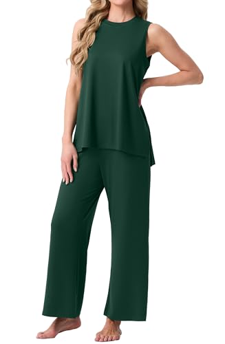 Image of PrinStory Womens Pajamas Sets 2 Piece Soft Pjs for Women Sleeveless Pajama Set Summer Loungewear with Pockets