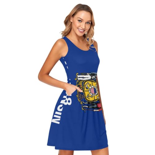 Mini robe motif drapeau du Wisconsin avec poches col rond vêtement été femme