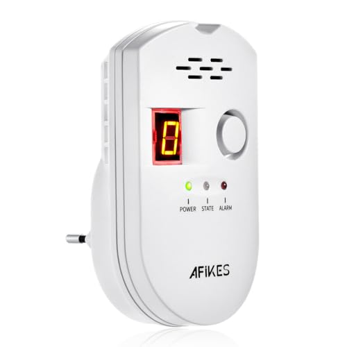 AFiKES - Detectores de Gas, Alarma de GLP/Gas Natural/Gas Ciudad, con Alarma Sonora y Pantalla Digital LED, Monitor de metano, propano y butano (Blanco)
