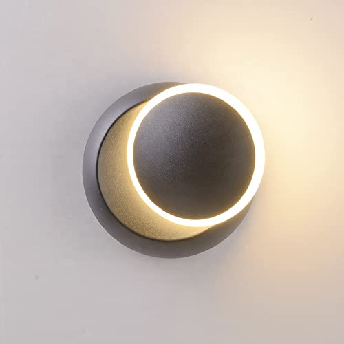 Groeien Wall Rotating 12Watts 360 Degree Adjustable Led Round Sun Moon Eclipse Wall Light For Bedroom,Dining- Warm White (Black)(Metal)