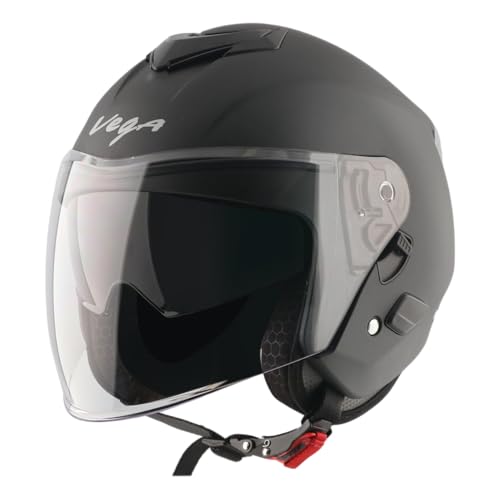 Image of Vega VO 04 Punch Dual Visor Open Face Motorcycle Helmet with Shock-Absorbing Liner, Comfortable Interior, Lightweight Shell, Aerodynamic Design, Ventilated Fit, and Trendy Black Finish Black L