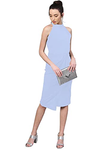 Image of Shasmi Women's Comfortable Red Halter Neck Sleeveless Solid Midi Bodycon Casual Western Stylish Dress