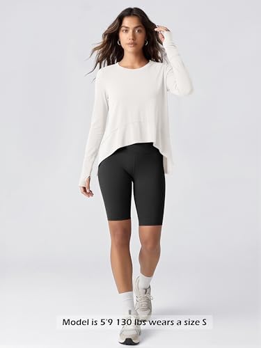 Image of ODODOS Soft Modal Long Sleeve Crop Top for Women with Thumb Hole Athletic Gym Workout Cropped Yoga Shirts