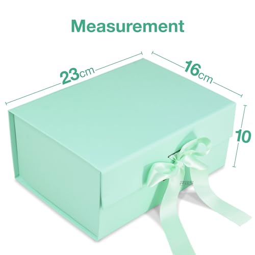 Image of RBS - Foldable Gift Box with Ribbon 23 x 16 x 10cm Gift Boxes for Packaging (1 Pack) Multi-Purpose Gift Boxes for Presents Reuse Gift Packing Box Decorative Hamper Box (Minty Magic)