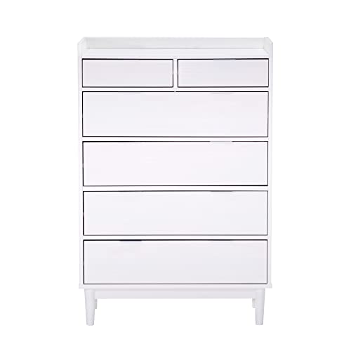 Walker Edison Blythe Mid-Century Modern Tray-Top Solid Wood 6-Drawer Dresser, 30 Inch, White #TOP7