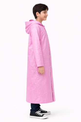 Image of Nephar Boys & Girls Waterproof Hooded Raincoat | Long Rain Protection Jacket | Lightweight Windproof Monsoon Wear | Kids Outdoor Rain Coat