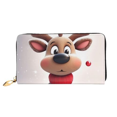 Cute Xmas Reindeer Women Wallets Leather Zip Around Clutch Purses Waterproof Credit Card Holder With Phone Holder Ladies Travel Coin Purse