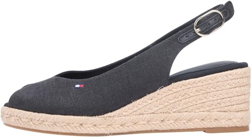 Tommy Hilfiger Mid Wedge Espad Slingback Fw0fw09228, Alpargatas de cuña Mujer, Black (Black), 38 EU