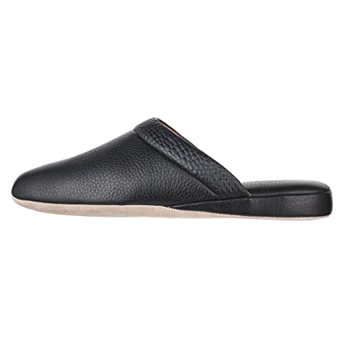 PAMIR Mens Premium textured Leather House Slippers with Memory Foam