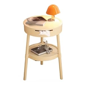 Riuuyyiクリーム色収納ローテーブル（ソファーサイド/ベッドサイド用、コンパクトで安定） (35*35*52cm,ピンク)