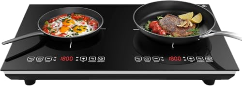 VBGK Plaque Induction 2 Feux, Plaque de Cuisson Electrique 220V 3600W, Plaque Vitrocéramique 2 Feux, capteur LED tactile, Tables de Cuisson, Verrouillage...