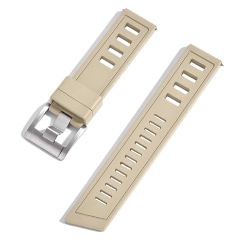VYSLZ Correa de reloj Fluororubber FKM de 20mm y 22mm, correas de reloj impermeables de liberación rápida para cada marca de relojes de buceo(Khaki silver,20mm)