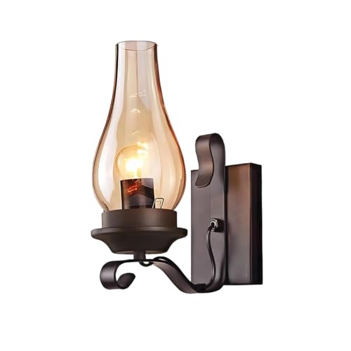 Image of BREEZENEST Vintage Wall Lamp Industrial Retro Wall Sconce with Glass Lamp Shade Light Bulb Not Included Metal Housing E27 Holder for Bedroom Living Room Hallway Coffee Bar Indoor Outdoor (1Pc)