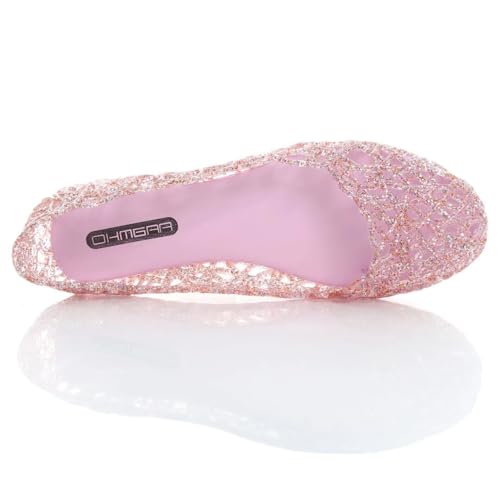 Image of Stunner Women Beach Jelly Shoes Slip On Crystal Summer Hollow Ballet Flats | Summer Cool PVC Breathable Outdoor Indoor Dressy Flat Sandals for Holiday Shopping Spa Swimming Pool