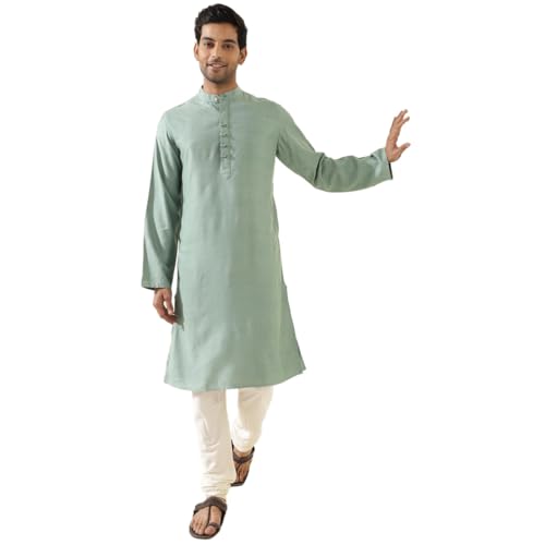 Fabindia Men's Viscose Silk Solid Slim Kurta (1037106Sage_Sage