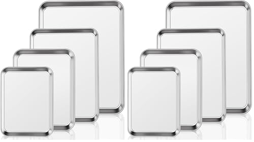 Baking Tray Set of 4, Essentials Stainless Steel Oven Sheet Sets, Rimmed Pan Baking Sets -Healthy & Non Toxic, Easy Clean & Dishwasher Safe (Large Size) (Pack of 2)