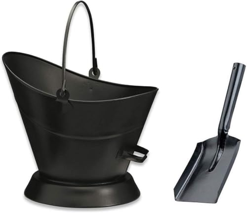 Heavy Duty Metal Fireside Waterloo Bucket Fireplace Hod Scuttle Coal Fuel Ash Wood Log Storage with Shovel