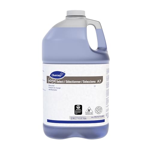 Diversey 957273280 Suma Select A7 Rinse Aid, For Quick Dry Spot-Free Dishes, Low Foam Formula, Unscented Liquid Concentrate, 1-Gallon