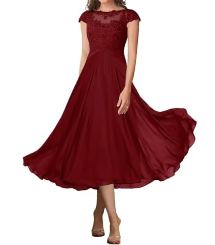 Cap Sleeves Mother of Bride Dresses Scoop Neck Laces Chiffon Mother of The Groom Dress for Women Elegant Mother Dress