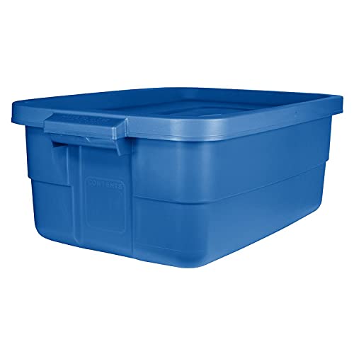 Image of Rubbermaid Roughneck Tote 10 Gal, 6 Pack, Made in USA, Heritage Blue, Rugged Plastic Stackable Storage Bins with Lids and Handles