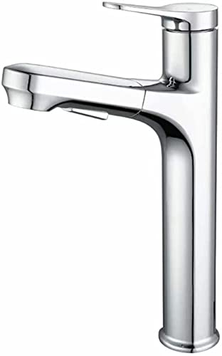 HOFMSX Grifo de baño extraíble, Mezclador de Lavabo Cromado con Ducha de Mano, 2 Modos de pulverización, Grifo de Lavabo de Arco Alto, Lavabo Moderno, diseño Elegante y Funcional.
