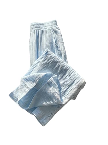 MakeMeChic Women's Floral Lace Wide Leg Pants Elastic Waist Loose Trousers with Pocket