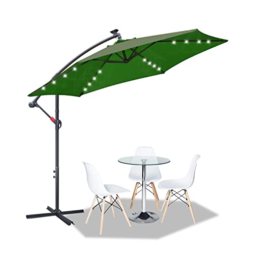 Tubiaz Sonnenschirm 350cm Ampelschirm Groß LED Solar Inkl. Alu Kurbelschirm mit Ständer UV-Schutz Parasol Wasserdicht Gartenschirm Marktschirm für Balkon, Garten, Terrasse,Grün