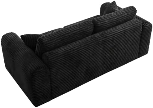 Modern 3 Seater loveseat Sofa, Comfy Deep Seat Boneless Couch with 2 Pillows, Plush Corduroy Fabric couches for Living Room, Bedroom and Apartment (Black, 86.6" Seater Sofa)