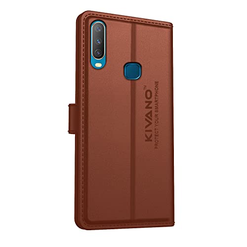 Image of Compatible with Vivo Y17 / Vivo Y15 / Vivo Y12 / Vivo U10 / Vivo Y11 (2019) Flip Cover | Leather Finish | Inside Pockets & Inbuilt Stand | Shockproof Wallet Style Magnetic Closure Brown