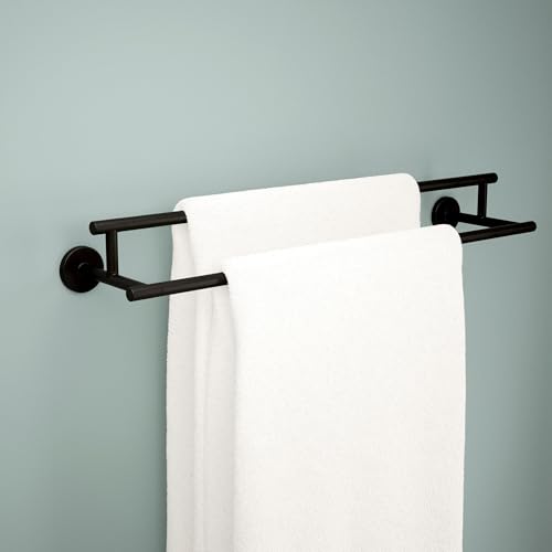 Image of Delta Towel Rack | 24 Inch Matte Black Double Bar for Kitchen or Bathroom Towels | Trinsic Accessories