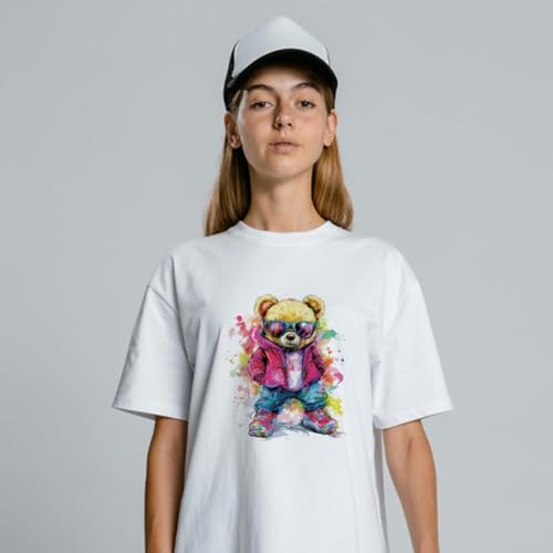 arricraft 6 Pcs Iron on Decals Patches, 6 Sizes Hip-hop Animals Iron on Stickers Fashion Bear Monkey Panda Heat Transfer Stickers Plastic Washable Patches for DIY Clothes Decor Backpacks Cover