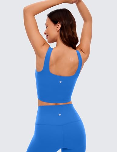 CRZ YOGA Butterluxe Womens Square Neck Longline Sports Bra - Workout Crop Tank Tops Padded Yoga Camisole with Built in Pads