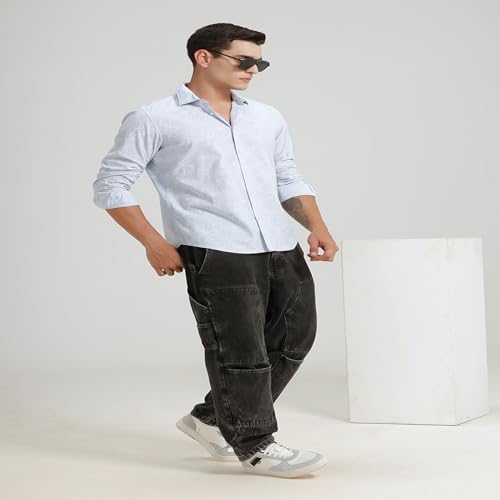 Image of BASICS Cotton-Linen Blended Men's Shirt | Slim Fit | Everyday Smart Casual Wear | Full Sleeve