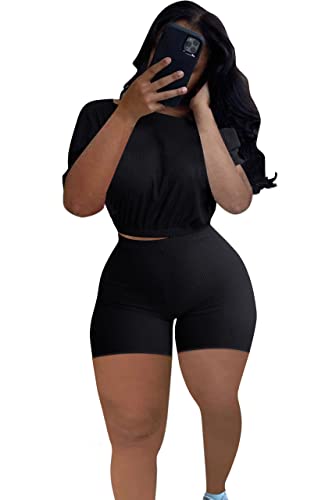 Tenue sexy 2 pièces pour femme - Clubwear - Manches longues - Côtelé - Pantalon long, 1 Noir, X-Large Cover