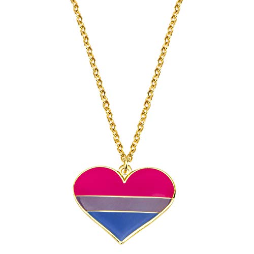 Sinwinkori Bisexual Pride Heart Shape Necklace LGBT Jewelry Gay Rainbow Gift