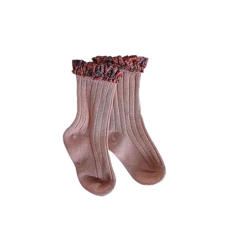 Ruffle Socks 1-7Y Children Cotton Socks with Lace Girls Sock Floral Ruffle Toddlers Girls Ankle Sock 2pcs(Pink,S1 to 3Years)