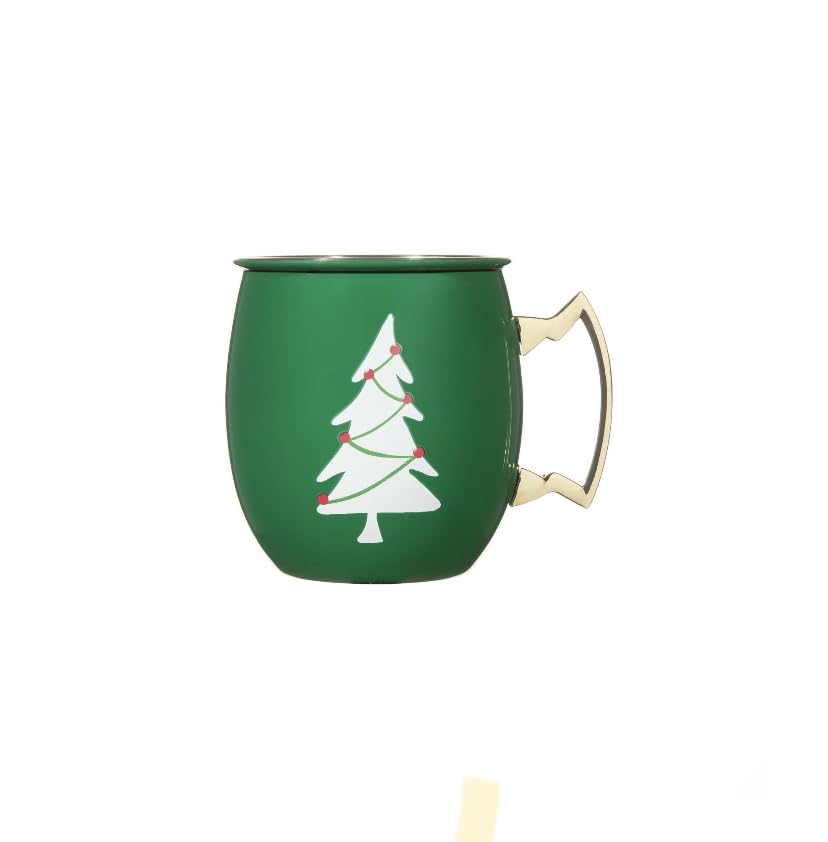 Stainless Steel Green 20 fl oz Moscow Mule Mug with Christmas Tree design