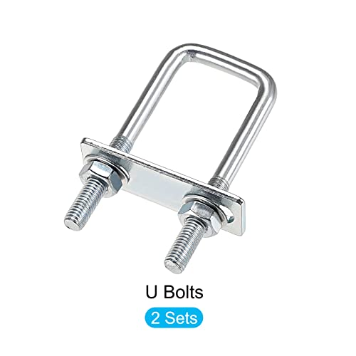 Image of METALLIXITY U Bolts 2 Sets (M8x25x90mm), Square U Bolt Carbon Steel with Accessories - for Construction, Pipe