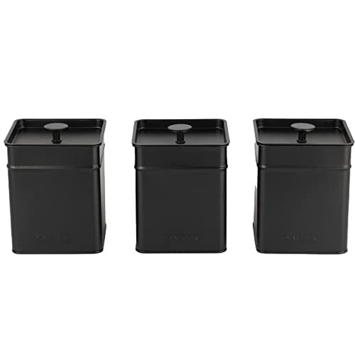 Salter BW12457EU7 Kuro 3-Piece Kitchen Canister Set – Tea, Coffee, Sugar Caddy, Powder-Coated Black Finish, Easy Open Lids, Long-Lasting Freshness, Easy Clean, Kitchen Food Storage Tins