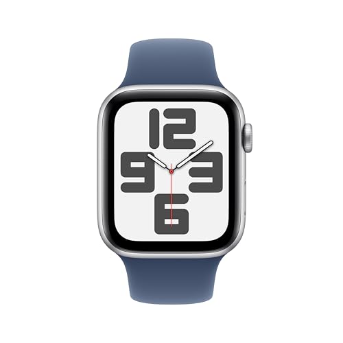 Apple Watch SE (2nd Gen) [GPS 44mm] Smartwatch with Silver Aluminium Case with Denim Sport Band by Apple - Image 2