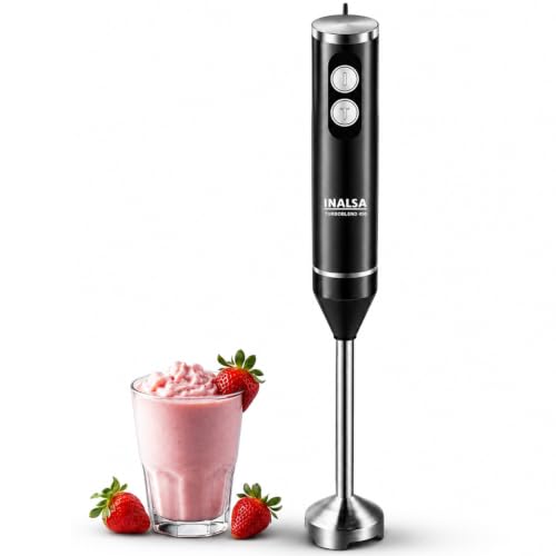 INALSA TurboBlend 450 Hand Blender | 450W Powerful Motor | 2 Speed Control | Stainless Steel Detachable Stem & Blades | Silent Operation | BPA Free | Black/Silver | 1 Year Warranty