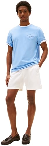 Tommy Hilfiger Camiseta de Manga Corta Hombre Outline Script tee Regular Fit, Azul (Cloudy Blue), L